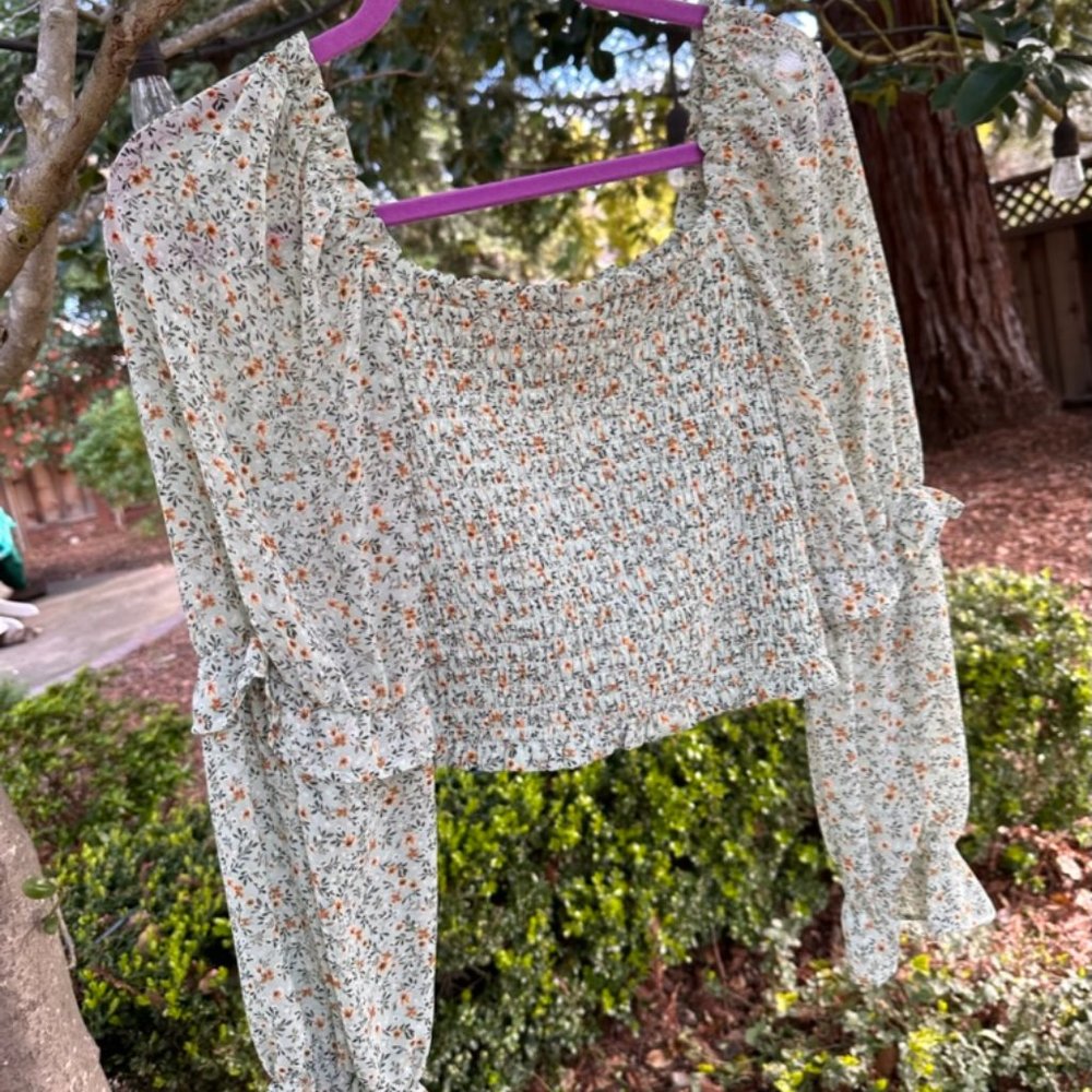 Wild Fable Smocked top with Sheer Peasant Sleeves